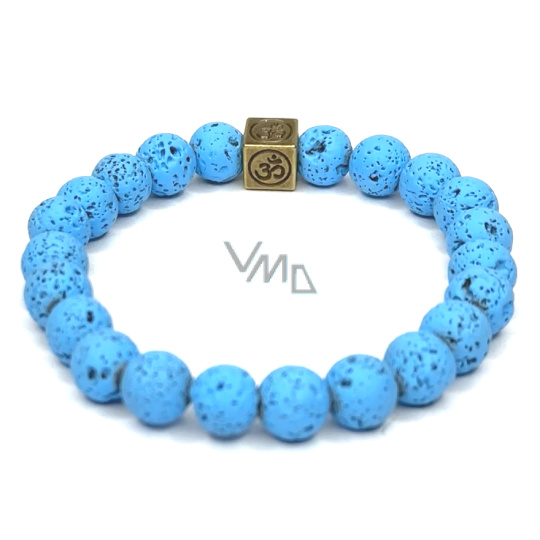Láva jasně modrá s královskou mantrou Óm, náramek elastický přírodní kámen, kulička 8 mm / 16 - 17 cm, zrozen ze čtyř živlů Láva jasně modrá s královskou mantrou Óm, náramek elastický přírodní kámen, kulička 8 mm / 16 - 17 cm, zrozen ze čtyř živlů