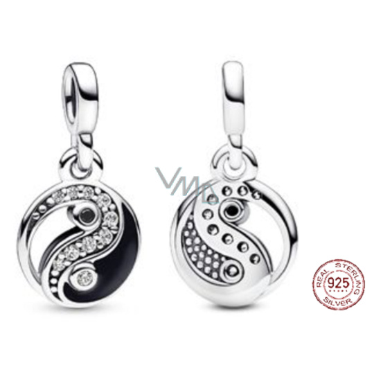 Charm Sterlingové stříbro 925 Jin a Jang - Mini Medailon třpytivý, přívěsek na náramek symbol Charm Sterlingové stříbro 925 Jin a Jang - Mini Medailon třpytivý, přívěsek na náramek symbol