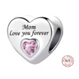 Charm Sterlingové stříbro 925 Máma tě vždy miluje srdce, korálek na náramek rodina