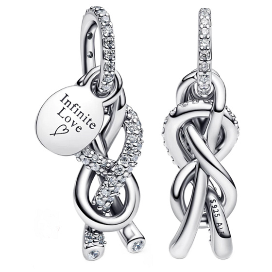 Nekonečný uzel s plotýnkou - nekonečná láska, stříbro 925 přívěsek na náramek