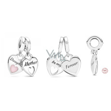 Charm Sterlingové stříbro 925 Srdíčkové přívěsky Matka a dcera - double heart, 2v1 přívěsek na náramek rodina Charm Sterlingové stříbro 925 Srdíčkové přívěsky Matka a dcera - double heart, 2v1 přívěsek na náramek rodina