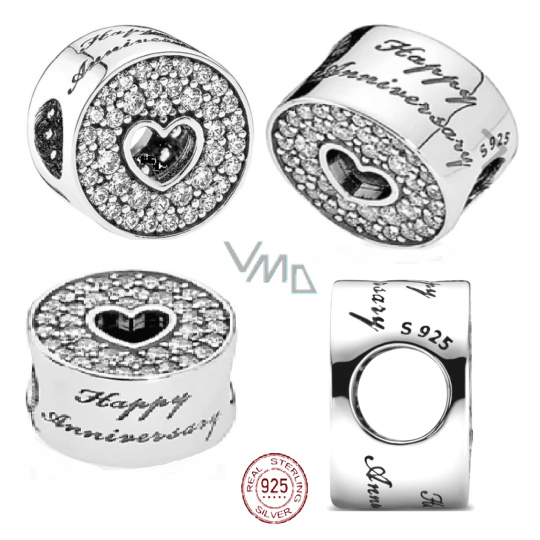 Charm Sterlingové stříbro 925 Všechno nejlepší k výročí, stopper, klipový korálek na náramek Charm Sterlingové stříbro 925 Všechno nejlepší k výročí, stopper, klipový korálek na náramek