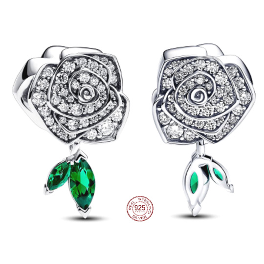 Charm Sterlingové stříbro 925 Růže v květu, korálek na náramek květina