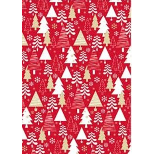 Ditipo Dárkový balicí papír 70 x 200 cm Červený bílé a zlaté stromky
