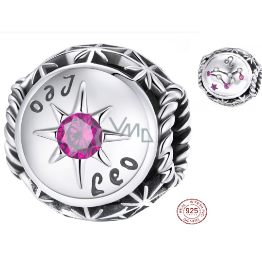 Charm Sterlingové stříbro 925 Znamení zvěrokruhu, kubické zirkonie Lev, korálek na náramek