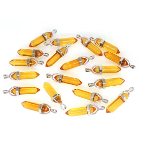 Křišťálové sklo žluté Kyvadlo šestihran přívěsek přírodní kámen 41 x 13 mm, ručně vyřezávaný, kámen kamenů, 1 kus