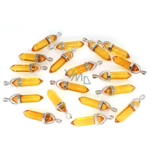 Křišťálové sklo žluté Kyvadlo šestihran přívěsek přírodní kámen 41 x 13 mm, ručně vyřezávaný, kámen kamenů, 1 kus Křišťálové sklo žluté Kyvadlo šestihran přívěsek přírodní kámen 41 x 13 mm, ručně vyřezávaný, kámen kamenů, 1 kus