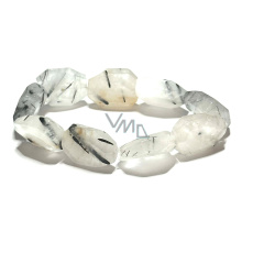 Křišťál s Turmalínem náramek elastický surový přírodní kámen 2 cm / 16 - 17 cm, kámen kamenů