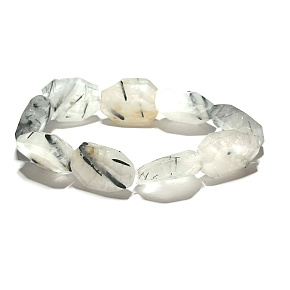 Křišťál s Turmalínem náramek elastický surový přírodní kámen 2 cm / 16 - 17 cm, kámen kamenů