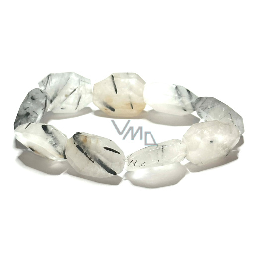 Křišťál s Turmalínem náramek elastický surový přírodní kámen 2 cm / 16 - 17 cm, kámen kamenů