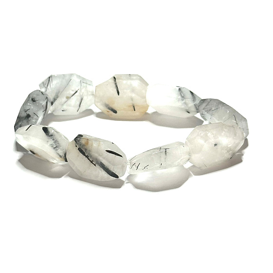 Křišťál s Turmalínem náramek elastický surový přírodní kámen 2 cm / 16 - 17 cm, kámen kamenů