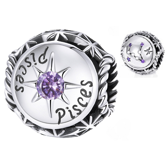 Charm Znamení zvěrokruhu, kubické zirkonie Ryby, korálek na náramek
