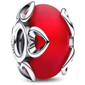 Charm Matné červené srdce se srdíčky Murano, korálek na náramek láska