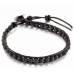 Láva černá, kožený náramek přírodní kámen, ručně vyráběný, zapínací, kulička 4 mm / 17 - 23 cm, zrozen ze čtyř živlů