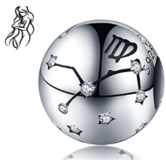 Charm Znamení zvěrokruhu Panna + zirkony, korálek na náramek 9 mm