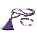 108 Mala Ametyst + Růženin náhrdelník meditační šperk, přírodní kámen + náramek přírodní kámen, kulička 8 mm