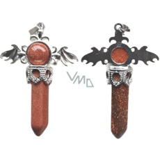 Goldstone zlatý kříž ze slitiny a přírodního kamene 5,3 x 3,7 x 12 mm, kámen ambicí