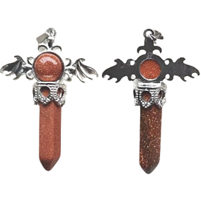 Goldstone zlatý kříž ze slitiny a přírodního kamene 5,3 x 3,7 x 12 mm, kámen ambicí