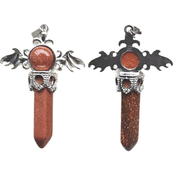 Goldstone zlatý kříž ze slitiny a přírodního kamene 5,3 x 3,7 x 12 mm, kámen ambicí