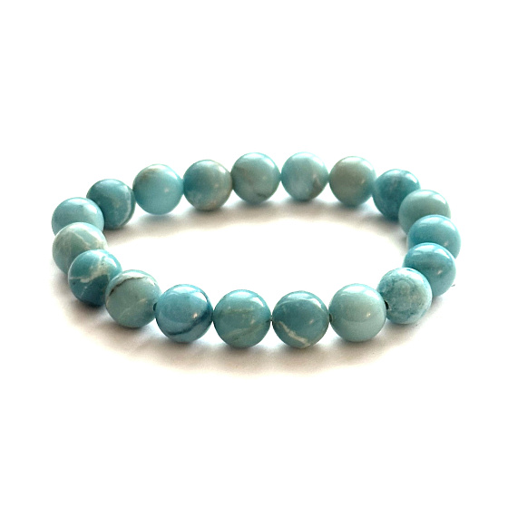 Larimar náramek elastický přírodní kámen, 10 mm / 16 - 17 cm, klid - mír - vyrovnanost