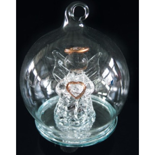 Koule skleněná s andělem svítící LED 6 cm