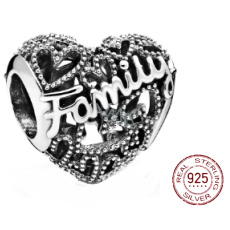 Charm Sterlingové stříbro 925 Srdce rodiny, korálek na náramek rodina Charm Sterlingové stříbro 925 Srdce rodiny, korálek na náramek rodina