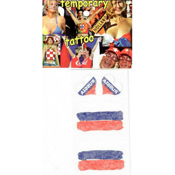 Arch Tetovací obtisky na obličej i tělo Rusko vlajka 2 srdce 1 motiv