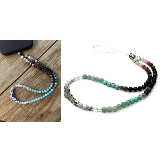 Ochrana, láska, optimismus, energie - kolekce Klára, přívěsek na mobilní telefon proti ztrátě přírodní kámen korálek 6 mm / cca 41 cm