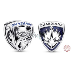 Charm Sterlingové stříbro 925 Marvel Strážci Galaxie, Rocket Raccoon a Grootův emblém, korálek na náramek, film