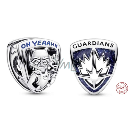Charm Sterlingové stříbro 925 Marvel Strážci Galaxie, Rocket Raccoon a Grootův emblém, korálek na náramek, film