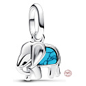 Charm ze sterlingového stříbra 925 – mini medailon se slonem v tyrkysové barvě, přívěsek na náramek s motivem zvířete, jemný a symbolický design.