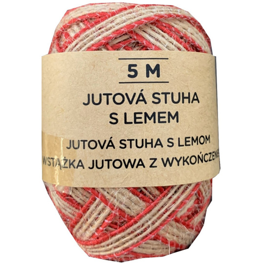 Albi Jutová stuha Přírodní s červeným lemem 5 m