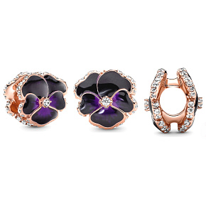 Charm Tmavě fialová maceška, korálek na náramek květina