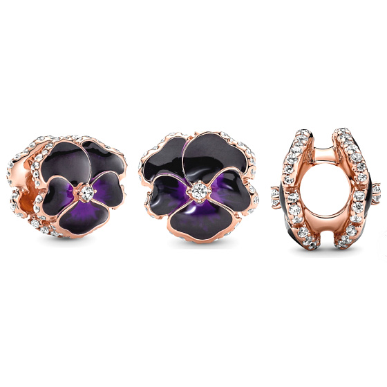 Charm Tmavě fialová maceška, korálek na náramek květina