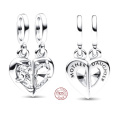 Charm Sterlingové stříbro 925 Matka a dcera, rozdělitelné srdce, přívěsek na náramek rodina