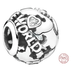 Charm Sterlingové stříbro 925 Prolamované světové kouzlo, korálek na náramek cestování Charm Sterlingové stříbro 925 Prolamované světové kouzlo, korálek na náramek cestování