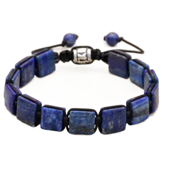 Pletený náramek z přírodního kamene Lapis Lazuli – rozměry kamenů 10 x 10 x 5 mm, délka 18,5 cm, posuvné zapínání, kámen harmonie.