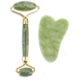 Serpentin Gua Sha 4,3 x 7,1 cm + váleček masážní 14 x 5,5 cm redukuje vrásky, otoky, zlepšuje pružnost pokožky, sada bez obalu