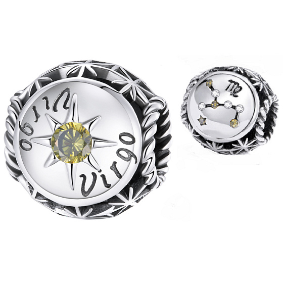 Charm Znamení zvěrokruhu, kubické zirkonie Panna, korálek na náramek