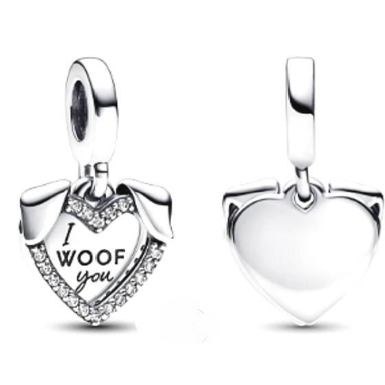 Charm Srdce psíka I Woof You 2v1, přívěsek na náramek mazlíček