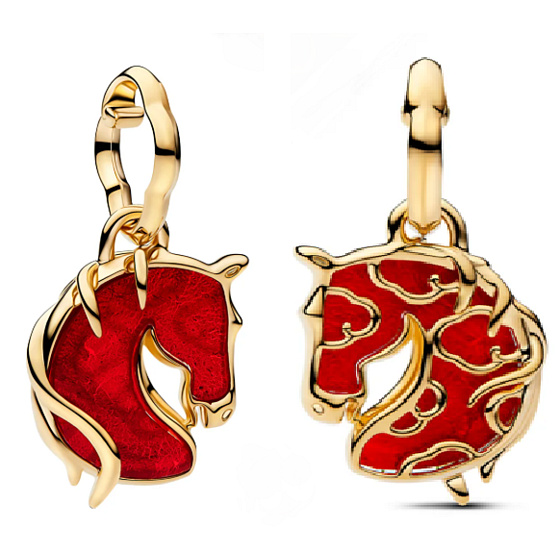 Charm Koňská hlava v červeném smaltu, síla, vášeň, svoboda, přívěsek na náramek, zvíře