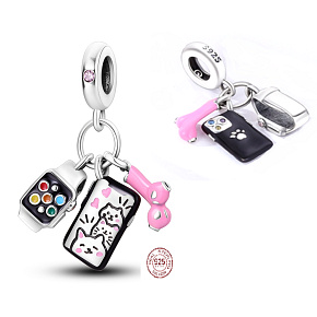 Charm Telefon, sluchátka a chytré hodinky 3v1, přívěsek na náramek zájmy