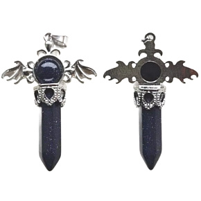 Goldstone modrý kříž ze slitiny a přírodního kamene 5,3 x 3,7 x 12 mm, kámen ambicí