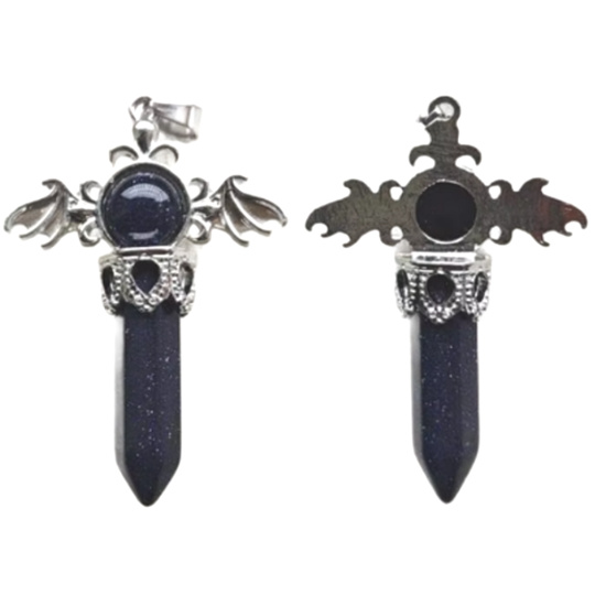 Goldstone modrý kříž ze slitiny a přírodního kamene 5,3 x 3,7 x 12 mm, kámen ambicí