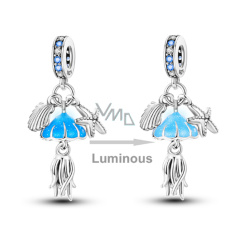 Charm Sterlingové stříbro 925 Moře - Medúza, hvězdice, škeble, 3v1 zářící ve tmě luminozní přívěsek na náramek moře