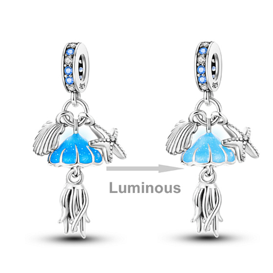 Charm Medúza, hvězdice, škeble, 3v1 zářící ve tmě luminozní přívěsek na náramek moře