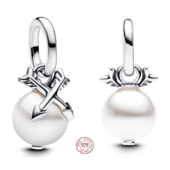 Charm Sterlingové stříbro 925 Mini medailon Perly a šípy, přívěsek na náramek láska