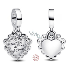 Charm Sterlingové stříbro 925 Dvojitý visací přívěsek s třpytivým srdcem, přívěsek na náramek láska