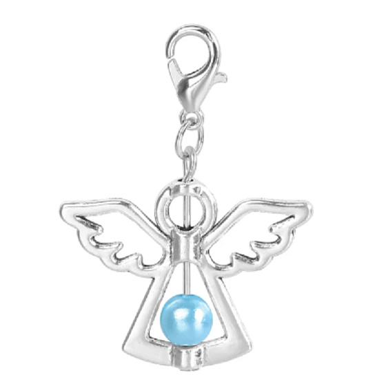 Anděl strážný přívěsek se světle modrou perličkou 29 x 37 mm 1 kus