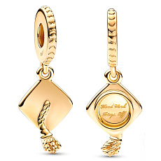 Charm Sterlingové stříbro 925 Graduation - maturitní čepice - Tvrdá práce se vyplácí, Absolvent pozlacený přívěsek na náramek, gradace